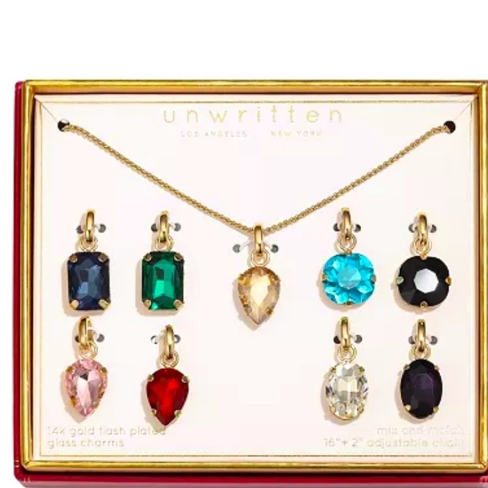 Unwritten Gold Necklace with Colorful Gem Charms 9  set
